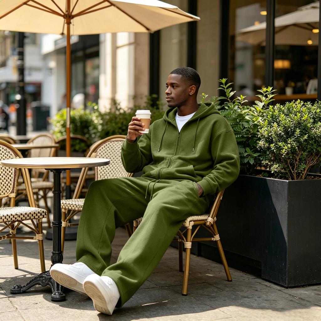 Men's 2 Piece Tracksuit Set with Loose Fit Zip Up Jacket and Sweatpants Casual Versatile Sportswear