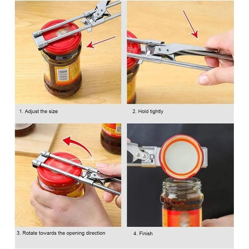 Adjustable Multi-Function Bottle Opener Stainless Steel Lids Off Jar Opener Labor-Saving Screw Can Opener for Kitchen Tools