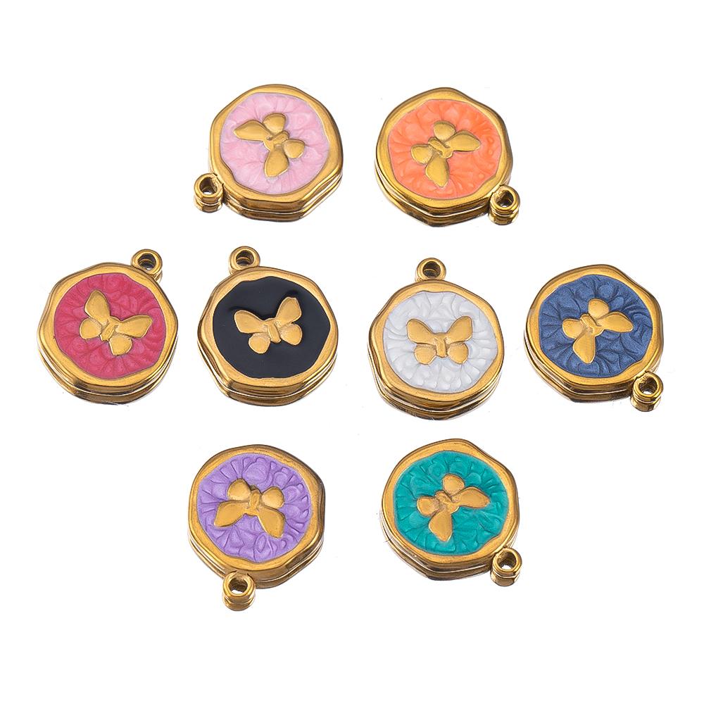 4-8pcs Stainless Steel Enamel Star Heart Eye Shell Sun Round Random Charm Base Anklet Pendant DIY Earring Necklace Jewelry Makin