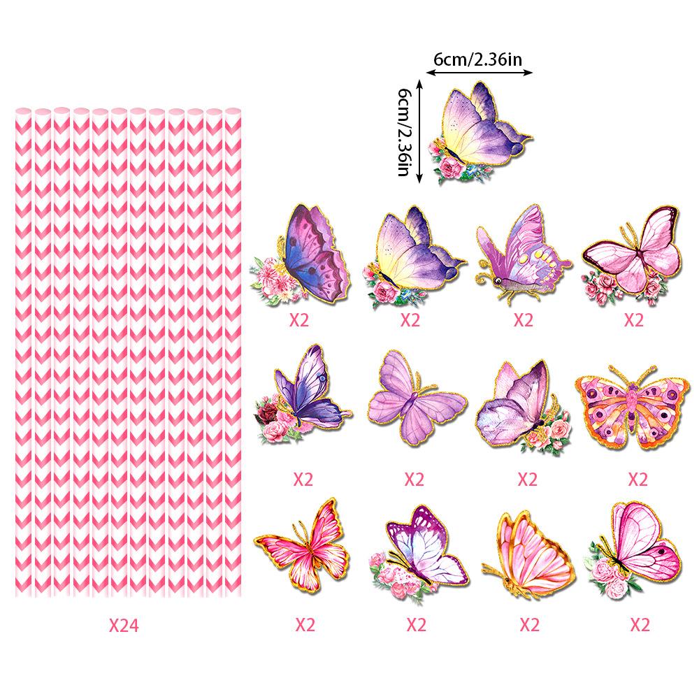 

New Style, Beautiful Butterfly Theme, Water Cup Accessories, Disposable Paper Straws, Party Drinks, Decorative Items butterfly straw