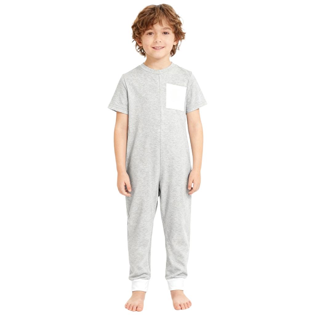 Unisex Kids Adaptive Clothing Round Neck Short Sleeve Jumpsuit Back Invisible Zipper Contrast Color Romper