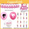 Barbie Doll Themed Purple Birthday Party Decoration Set With Cartoon Flags, Latex Balloons, And Cake Toppers