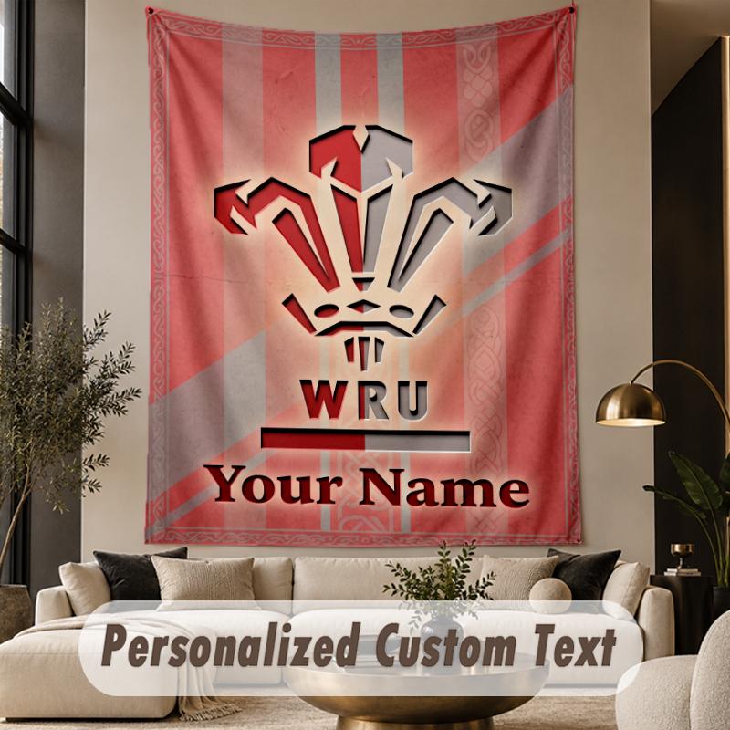 Custom Text Tapestry Wales Rugby Print Wall Tapestry Indoor Living Room Wall Decor