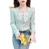 Spring and Autumn Women's Collar Bow Slimming Long Sleeved Shirt Loose Fitting Pullover Top