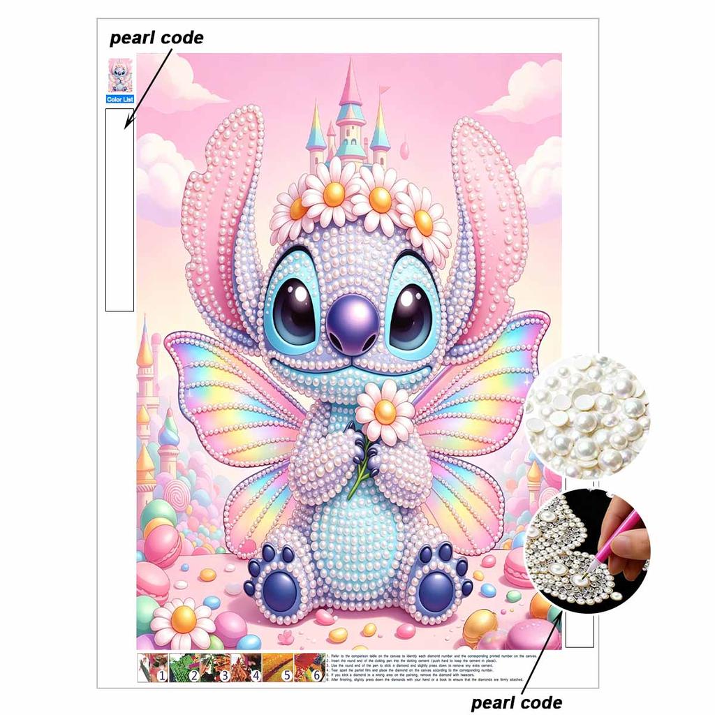 Disney Pearl Painting 5D Fairy Stitch Flower Pearl Gemstone Art Diamond Painting Kit for Adults Beginners Gift Ideas Home Decor Wall Art Craft