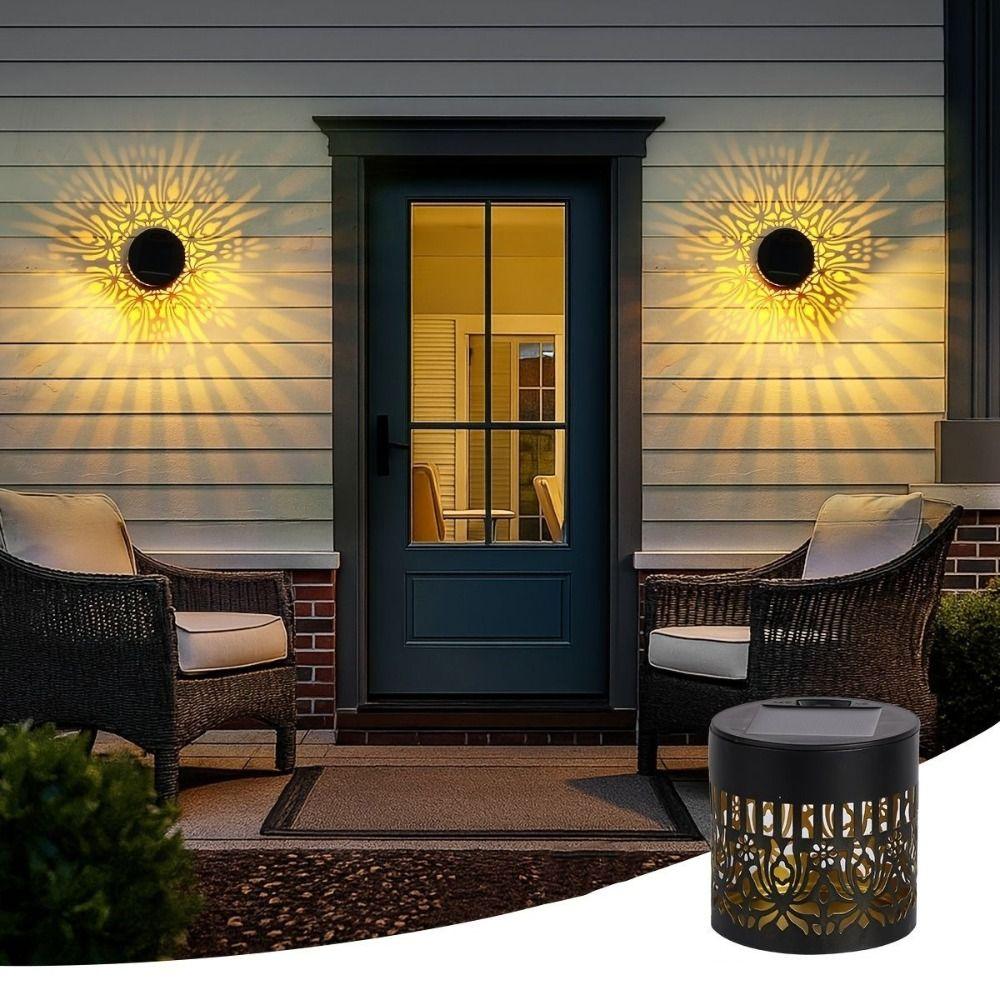 Hollow Solar Projection Lamp Flower Design Wall Mount Lamp Practical Outdoor Garden Light House