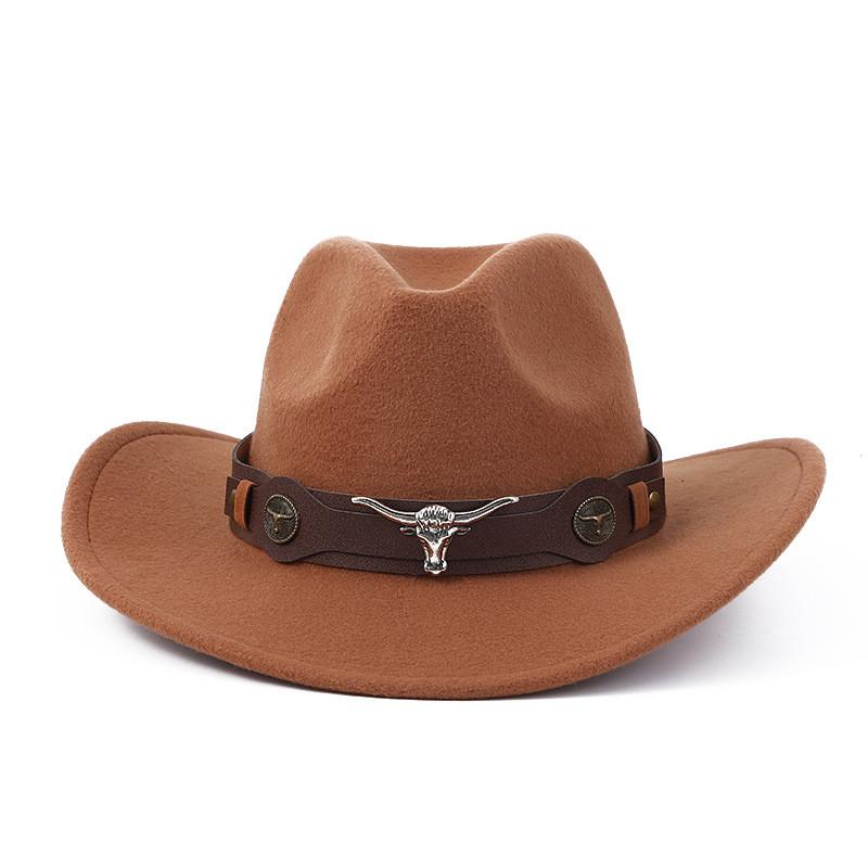 Western Cowboy Wool Felt Hat With Knot Embellishments For Autumn Winter Fashion