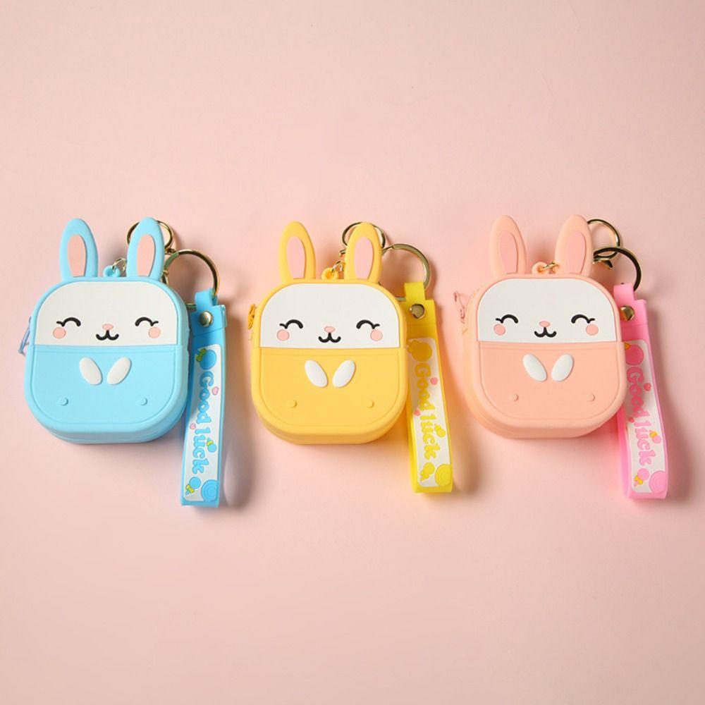 Kawaii Coin Purse Keychain Waterproof Earphone Bag Pendant Simple Silicone Rabbit Coin Bag  Girls