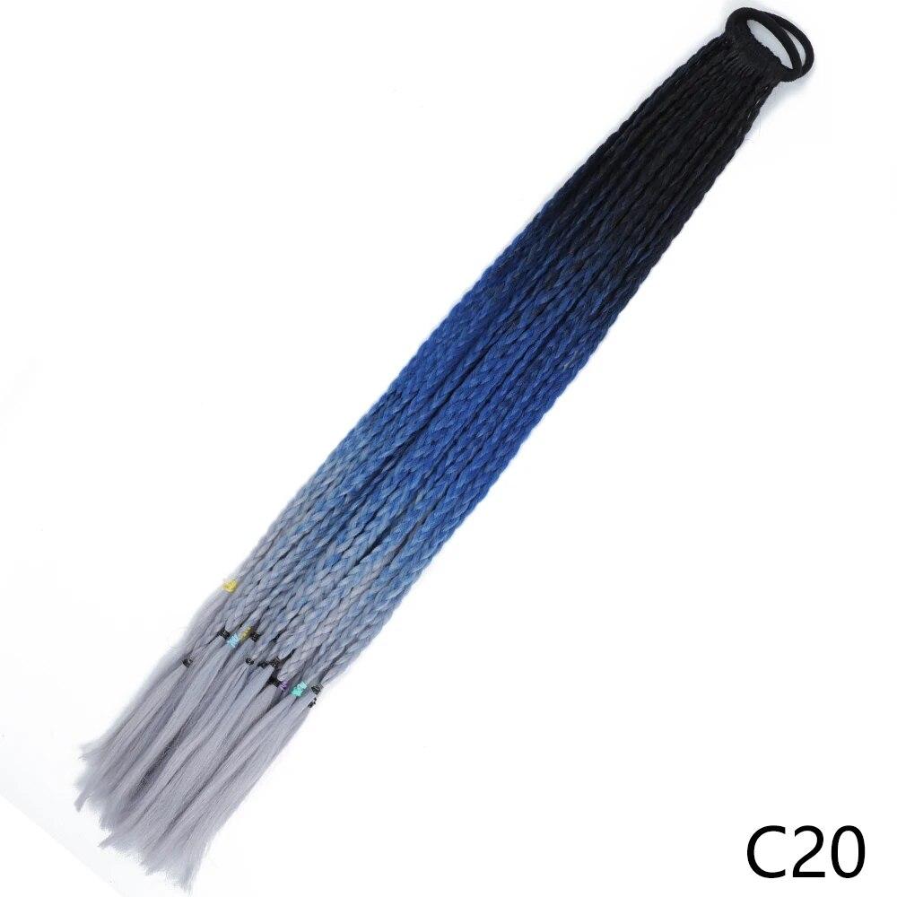 XINRAN Synthetic Long Straight Braids Hair With Rubber Bands Rainbow Braided Ponytail For Women And Girls Cosplay Party Accessories