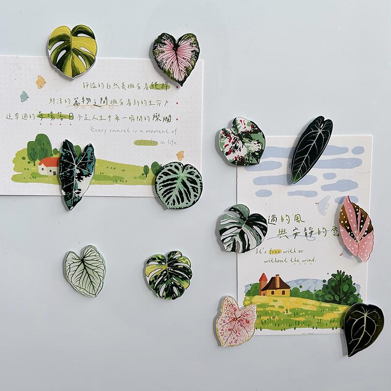 Plants Leaves Fridge Magnet Pink Princess Plant Refrigerator Sticker Acrylic Simulation Leaf Magnet Sticker Home Kitchen Decor