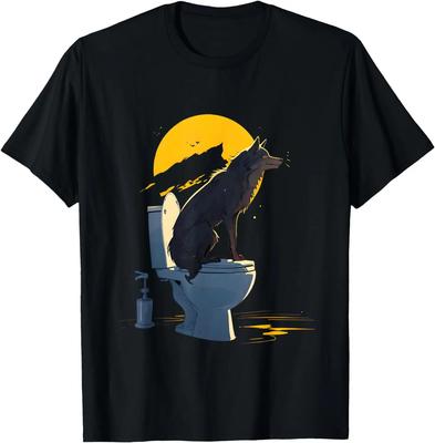 Wolf On the Toilet Funny Alpha Wolf Meme T-Shirt