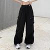 Women Cargo Pants Hip Hop Baggy Solid Color Multi Pockets Elastic Waist Match Top Loose Breathable Lady Trousers