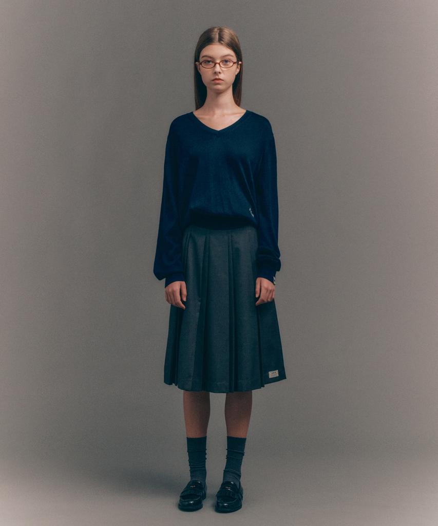 Seteo (W) V-Neck Fine Wool Knit Navy