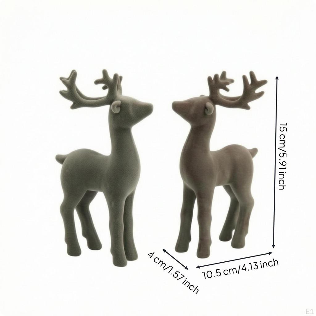 2 Pieces Deer Figurine Flocked Christmas SoftTextured Statue for Mantel, Entryway