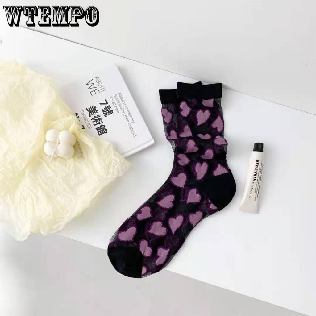 6pcs Crystal Long Socks Women Spring Summer Love Transparent Glass Silk Japanese Cute Thin Mid-Calf Stockings