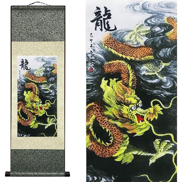 AtfArt Asian Wall Decor - Beautiful Silk Scroll Painting of Waterfall River Landscape - Mountain Spring Autumn Color Oriental Decor Chinese Art Wall