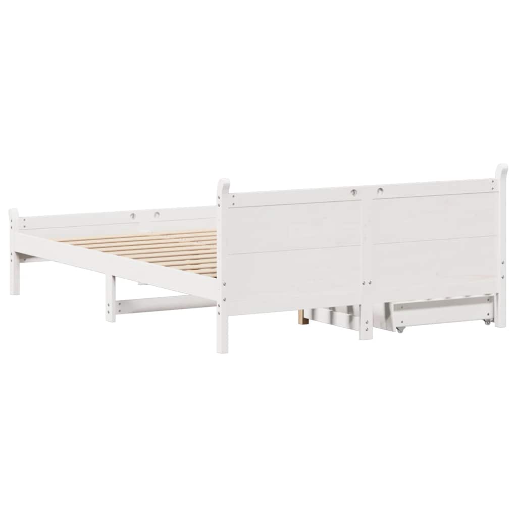 Vidaxl Bed Frame Without Mattress, White, 150X200 Cm, Solid Pine Wood