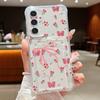 Card Bag Wallet Case For Samsung Galaxy S25 S24 S22 Ultra S23 S24 FE A56 A55 A35 A15 A16 Full Screen Pink Flower TPU Phone Cover