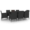 VidaXL Garden Dining Set with Cushions, 9 Pcs Wicker, Glass