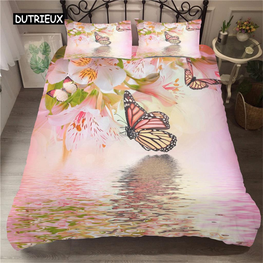 Butterfly Duvet Cover Set Twin Size Colorful Flying Butterfly Pattern Bedding Set for Kid Breathable Soft Microfiber Quilt Cover
