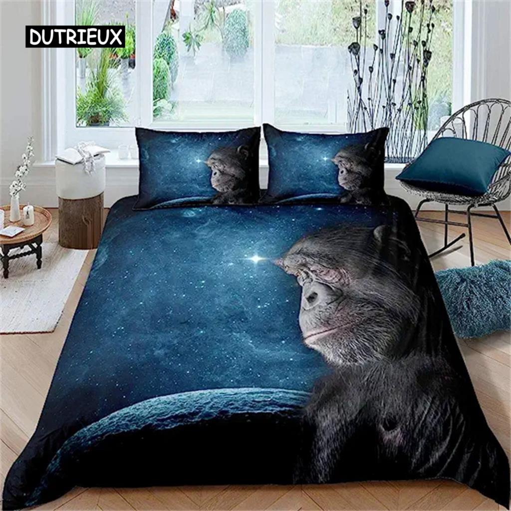 Gorilla Duvet Cover for Girls Boys Adults Brown Wild Animal Comforter Cover Nature Wildlife Duvet Cover for Bedroom Decoration