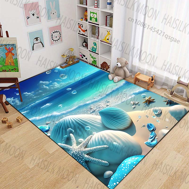 New product Beach shells and starfish Carpet for Living Room Bedroom Bedside Floor Mat Cloakroom Children Playing Mat Area Rug