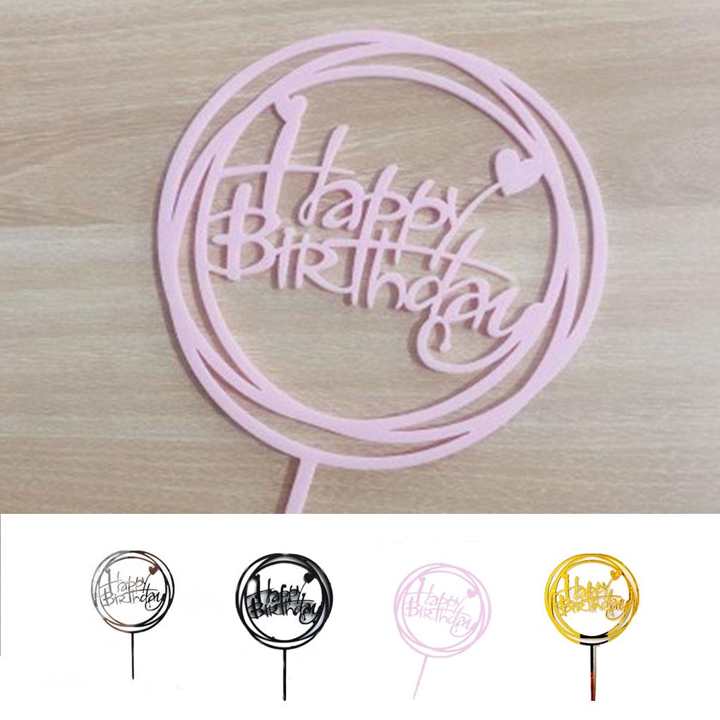 Acrylic Baby Shower Birthday Party Round Love Cake Topper Cupcake Dessert Happy Birthday Decoration