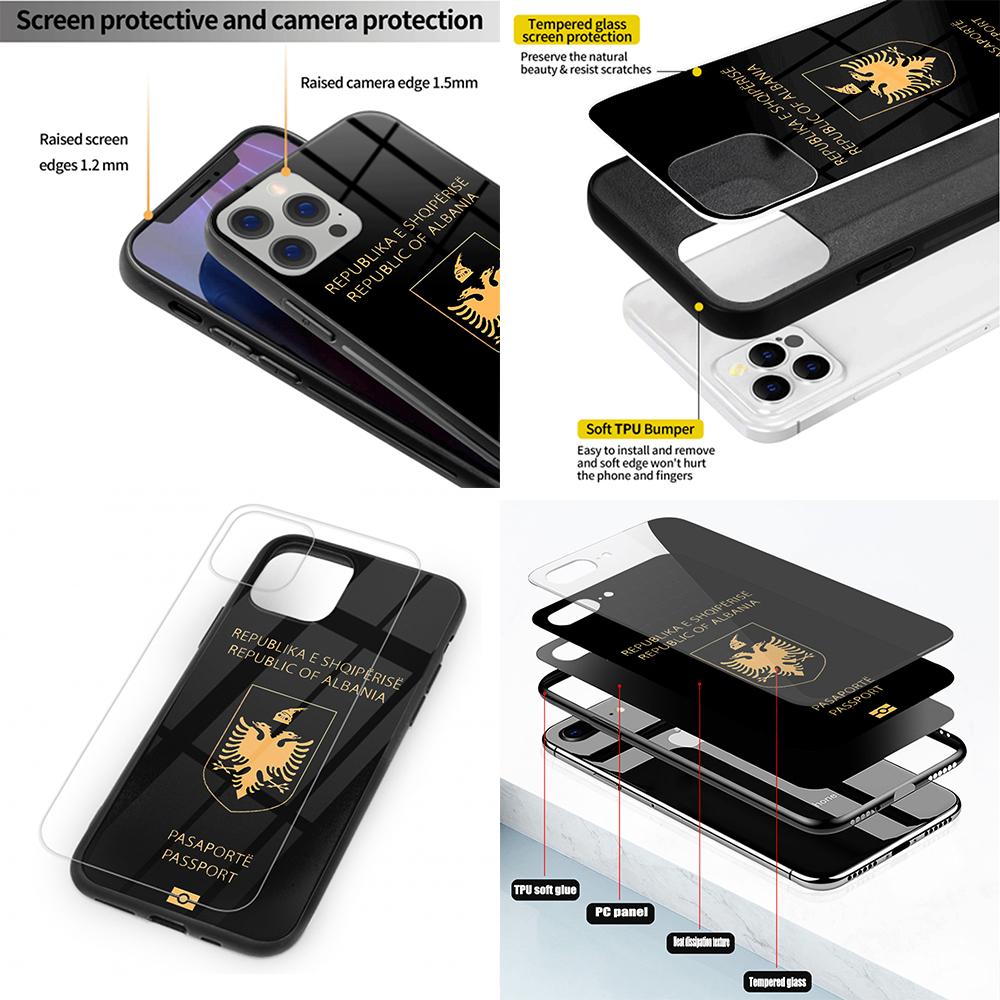 Per IPhone Albania Cassa Del Telefono Del Passaporto di Vetro Temperato 15 14 13 11 12 14 Pro XR XS MAX 8X7 Plus SE 13 14 Pro Mini Coperture