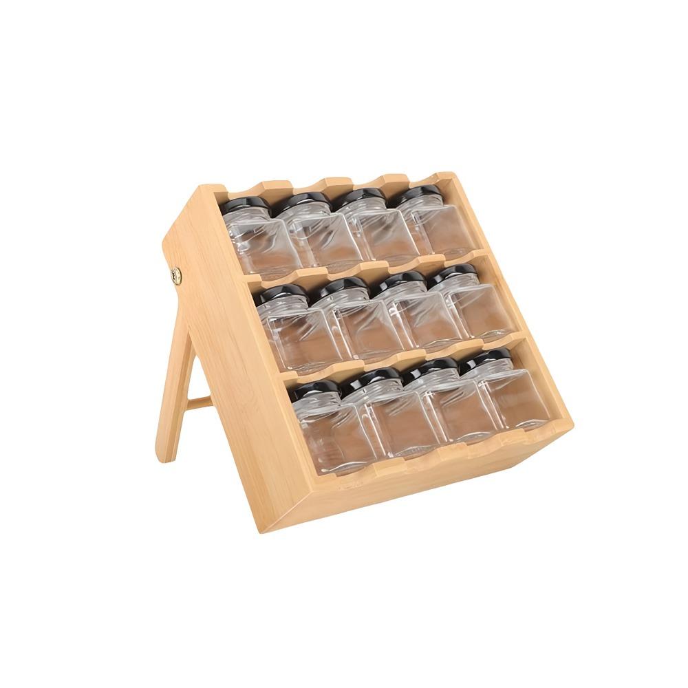 

Wooden 12 Grids Spice Rack Space Saving Large Capacity Condiment Storage Shelf with Storage Jars Spice Organizer For Kitchen