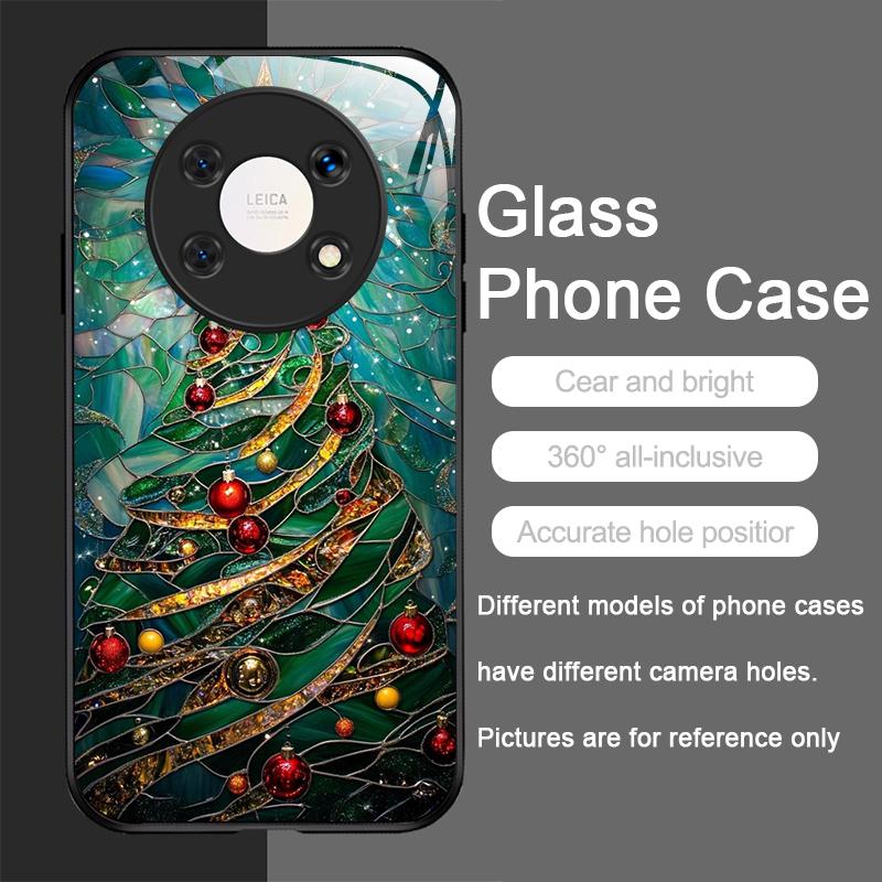 Künstlerisches Cartoon-Weihnachtsbaum-Muster Gehärtetes Glas Handyhülle für Huawei Honor 200 100 90 80 Magic 7 Pro 6 5 Lite X9 Hüllen