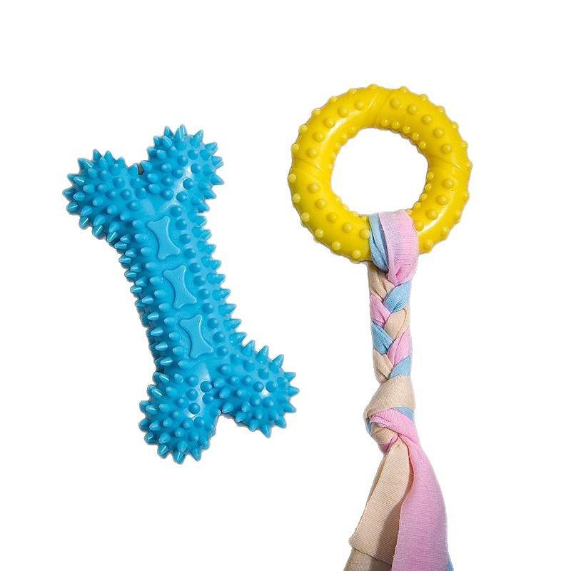 Small Dog Chew Set: Teething Stick & Bite-Resistant Rubber Ball