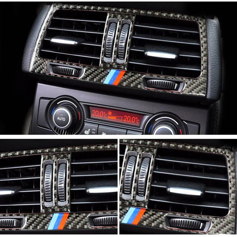 Carbon Fiber Car Rear Air Conditioner Outlet Vent Panel Cover Stickers For BMW X5 E70 X6 E71 2008-13 Auto Interior Accessories