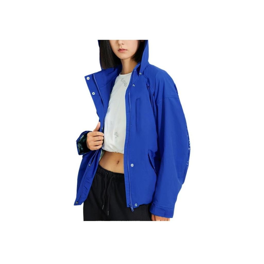 Li Ning Fun Pattern Printed Zipper Hooded Jacket Women Jackets Blue AFDSB42-1