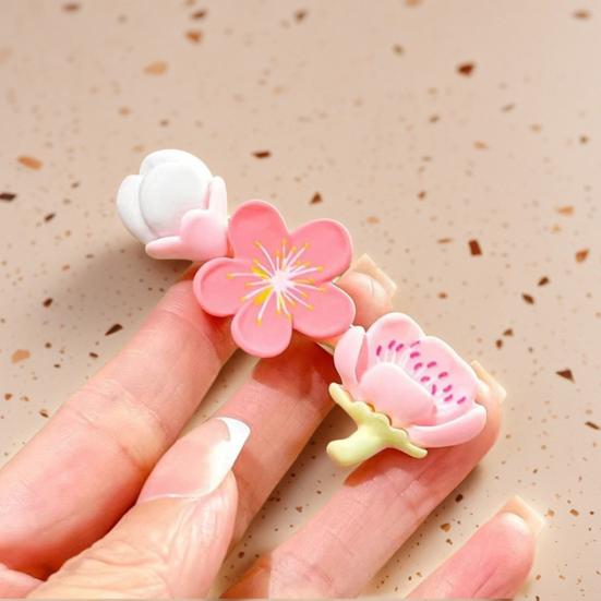 2Pcs Hairpin Soft Polymer Clay Peach Blossom Hair Clips Lightweight Non-Slip Pink Floral Design Hair Pin Hanfu Hair Accessories