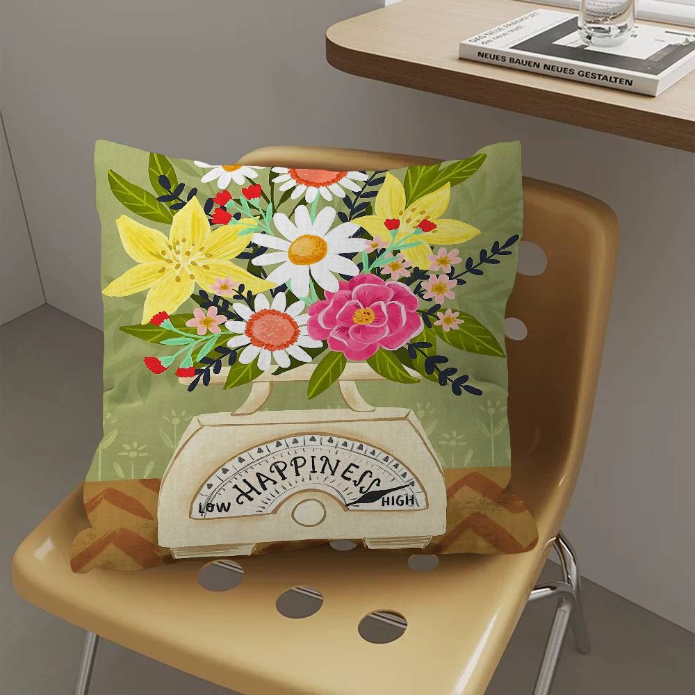 Pink Flower Market Vase Floral Plant Pillow Cover Sofa Cushion Cover Home Room Decoration Children Gift