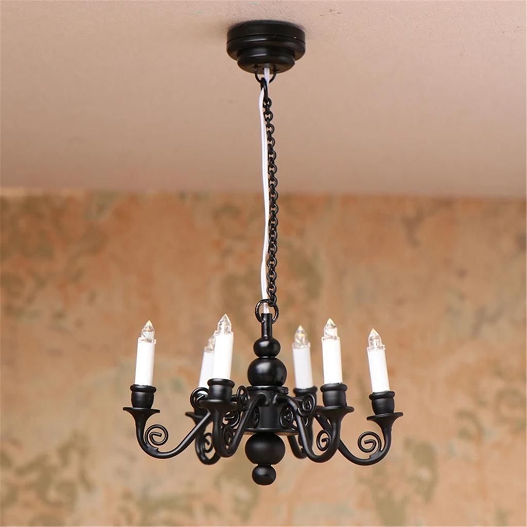 1/12 Scale Six Head Ceiling Lamp Miniature Dollhouses Chandelier Lamp for Living Room Display Landscaping Accessories