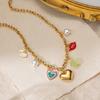 18K Gold Plated Stainless Steel Heart, Lips, and Flower Pendant Necklace for Women