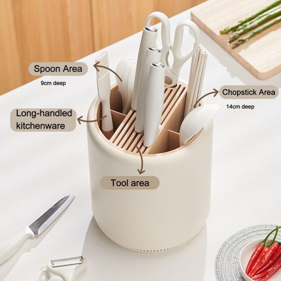 Kitchen Cutter Rack And Chopstick Holder 360° Rotation Stable Storage Rack Breathable Water-Draining Multifunctional Kitchen Organizer