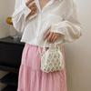 Vintage Top Handle Pearl Women Handbag Summer Hollow Out Beach Bucket Girl Shoulder Crossbody Bag