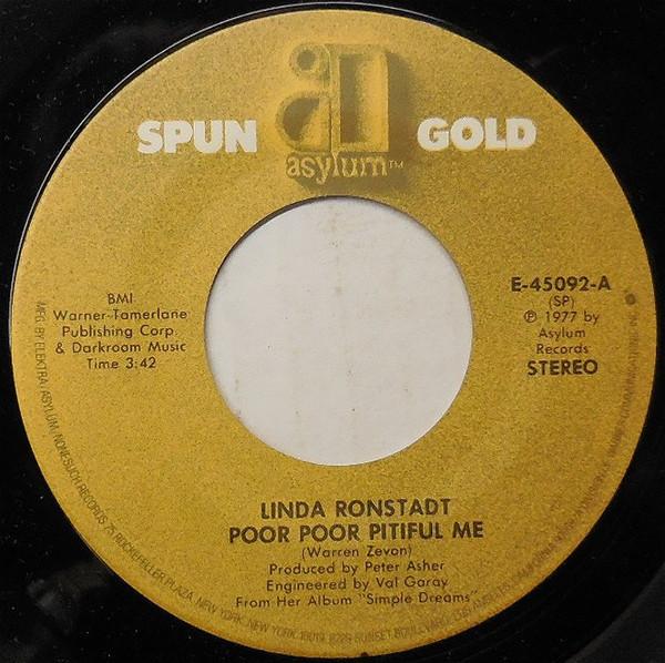 

7-дюймовая пластинка LINDA RONSTADT Poor Poor Pitiful Me E45092 ASYLUM США Рок Б/У