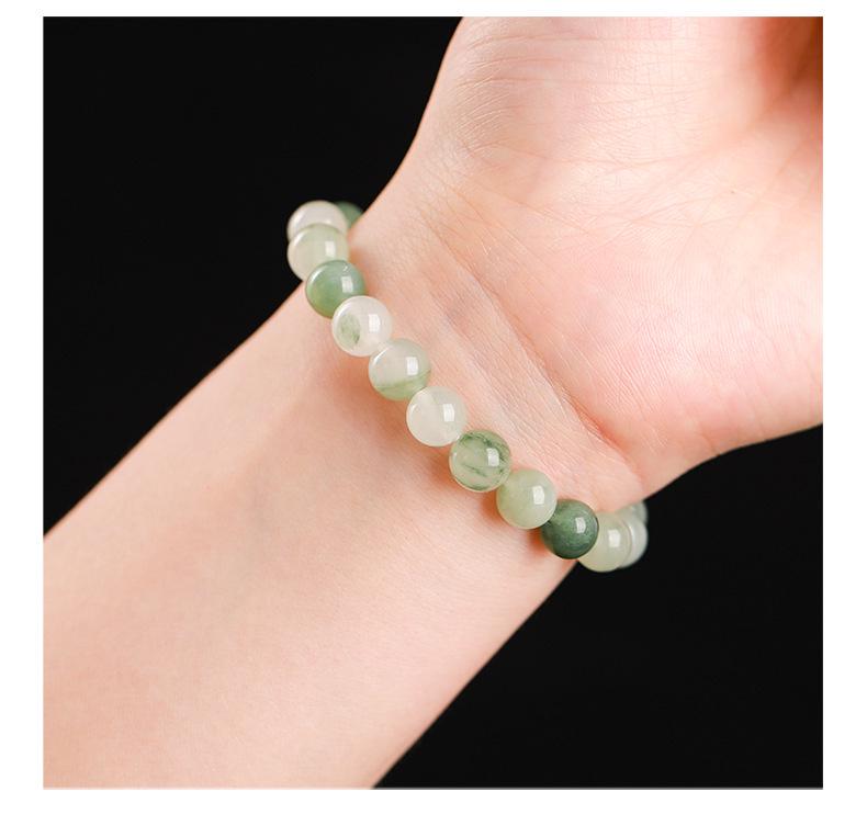 Женский браслет из натурального тибетского зеленого нефрита с круглыми бусинами и дизайном  Плавающий цветок