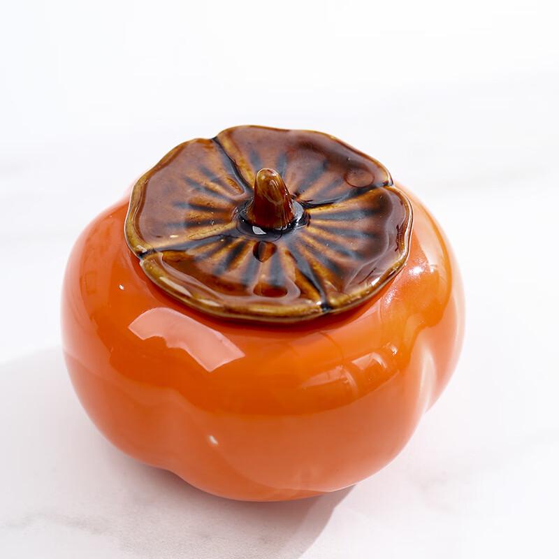 Oriental Persimmon Ceramic Tea Caddy & Candy Jar