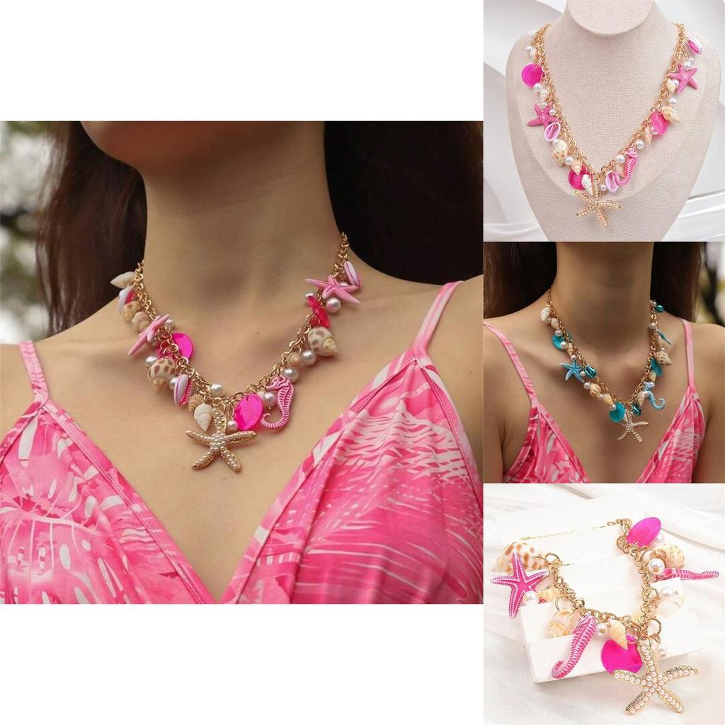 Trendy Coastal Shell Pendant Necklace With Electroplated Zinc Alloy Chain For Women