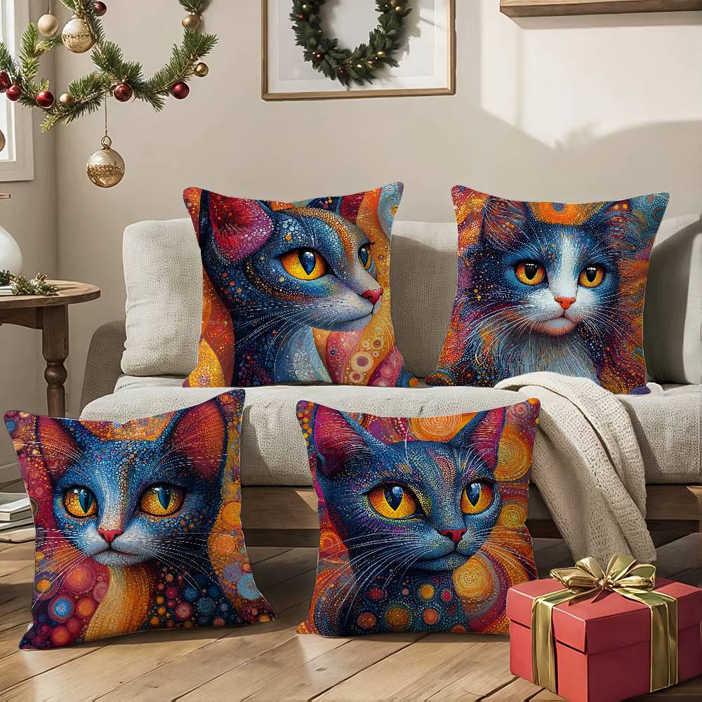 Prints Of The Strange Cats Pillow Case Comfort Sofa Bed Silky Elegant Invisible Zipper Decorative Cushion Cover