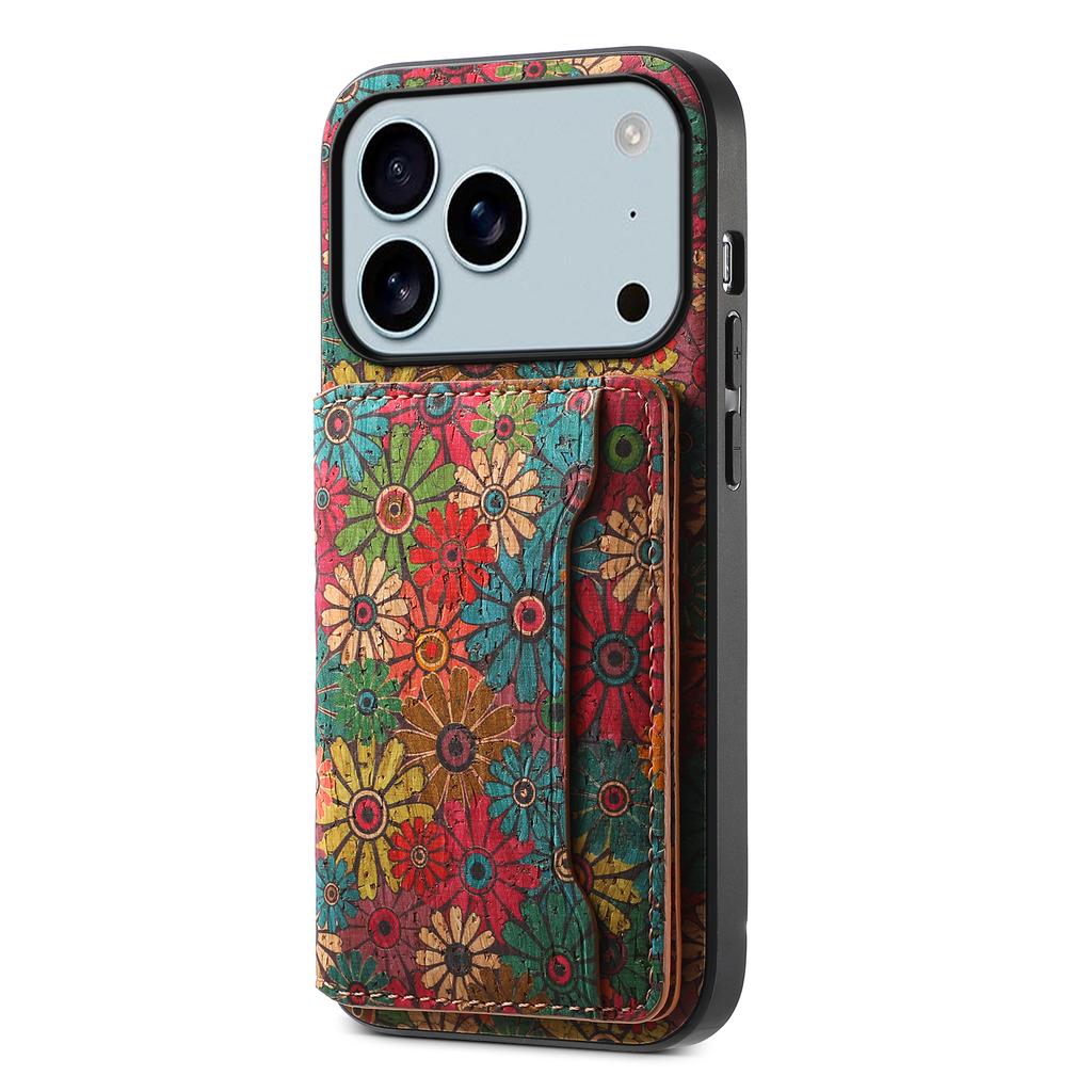 For iPhone 17 Pro Max Case Flower Print Leather+PC+TPU Cover with Card Holder Kickstand