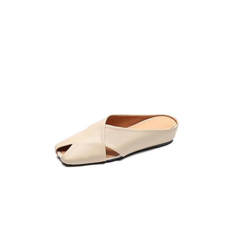 

Мода НОВЫЕ Летние Женские Туфли Обувь из Натуральной Кожи для Женщин Закрытый Носок Клинья Шлепанцы Лаконичные Перекрещенные Квадратный Носок Женские Сандалии 34 бежевый