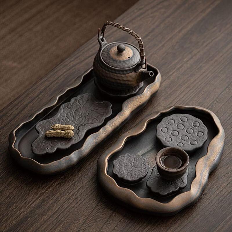 Vintage Ceramic Tea Tray & Tea Set (Double Lotus)