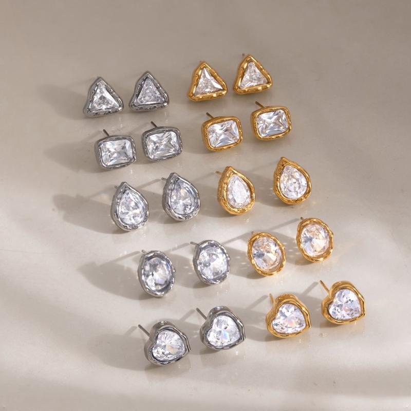 Geometric Zircon Waterproof Stud Earrings for Women High Quality Stainless Steel Non-Irritating Jewelry for Club Wear