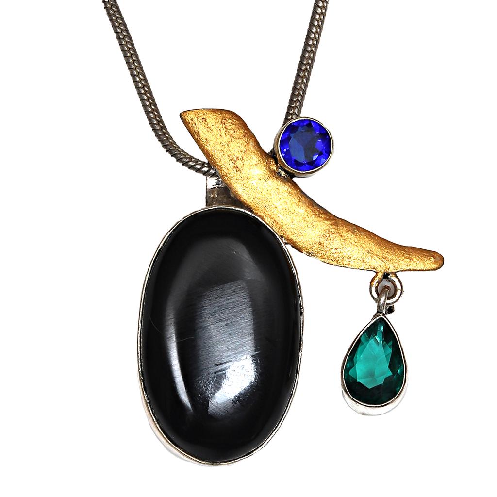 Black Spinal Silver Pendant Gemstone Jewelry  Handicraft Valentine'Day Gold