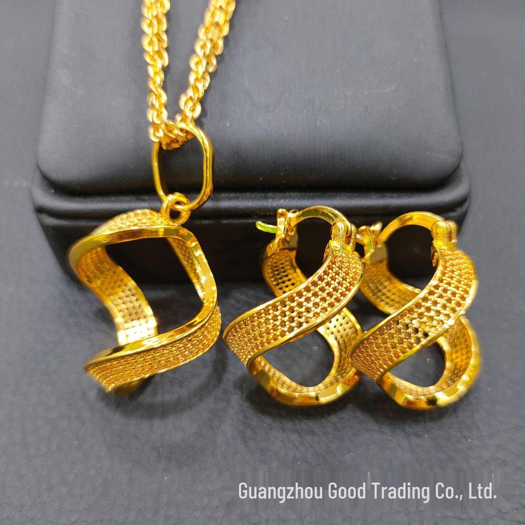 Dubai Braut 24K Vergoldetes Unregelmäßiges Schmuckset: Halskette und Ohrringe